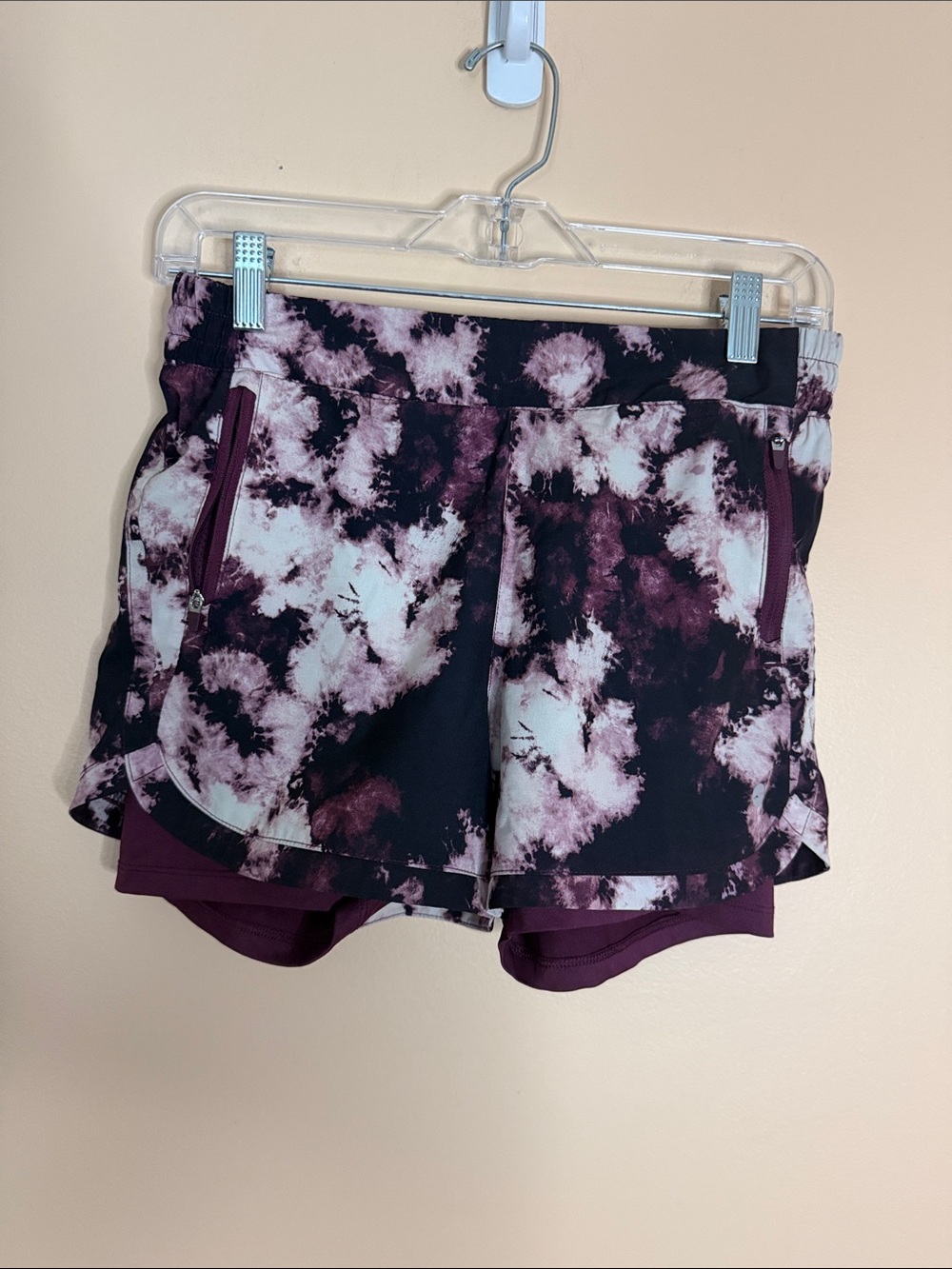 Avia Women’s Maroon and White Tie-Dye Athletic Shorts